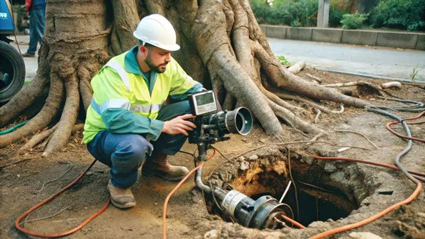 Camera equipment used for sewer line inspection